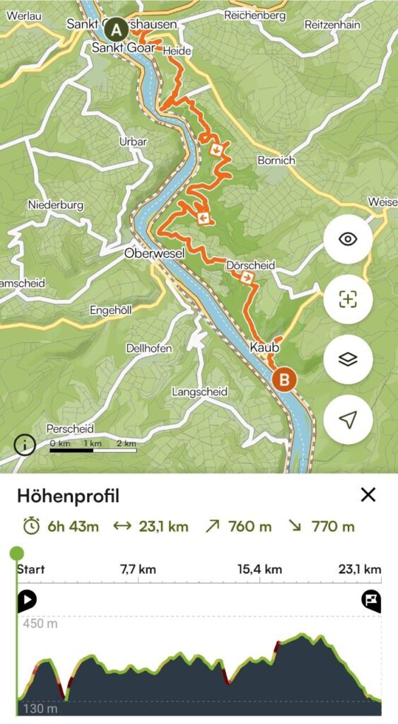 Etappe 13: von St. Goarshausen nach Kaub  | 23,1 Kilometer