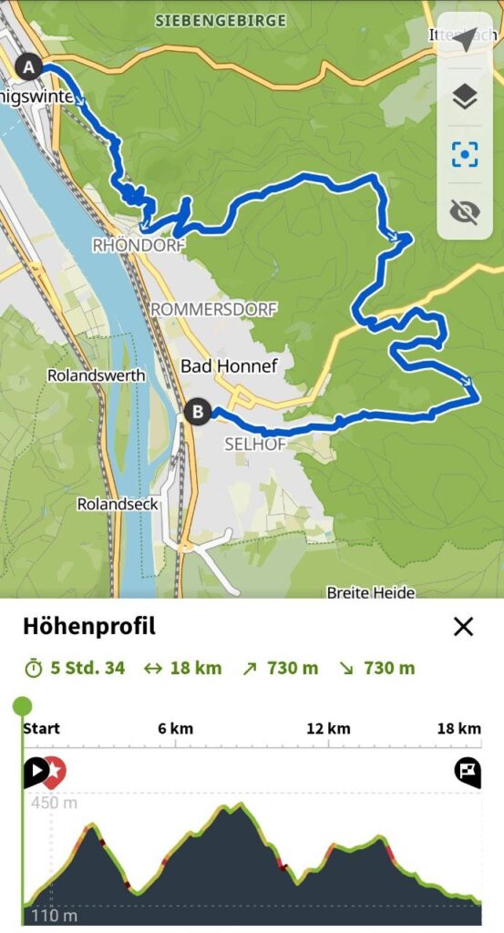 Etappe 2 von Königswinter nach Bad Honnef  18 Kilometer
