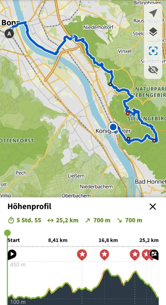 Rheinsteig Etappe 1 von Bonn nach Königswinter Komoot Aufzeichnung