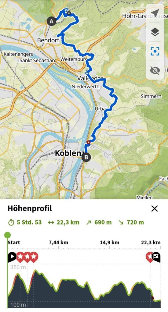 Etappe Bendorf Sany nach Ehrenbreitstein vom Rheinsteig auf Komoot