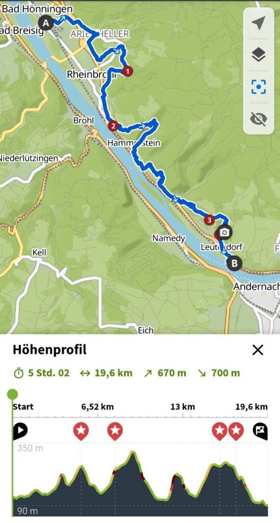 Etappe 5 von Bad Hönningen nach Leutesdorf  19,6 Kilometer