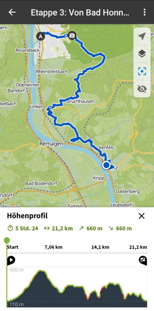 Komoot Tracking Rheinsteig Etappe 3